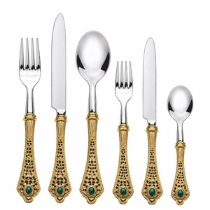 Casa Padrino set di posate barocche di lusso da 6 pezzi oro / verde / argento - Accessori per hotel e ristoranti - Fatto in Italia