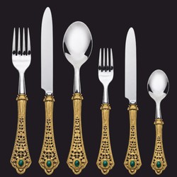 Luxus Barock Essbesteck 6er Set Gold Grün Silber