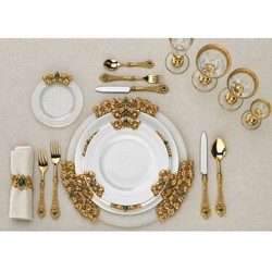 Luxus Barock Essbesteck 6er Set Gold Grün Silber