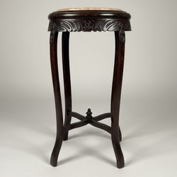 Casa Padrino Columna Barroca Marrón Oscuro Ø 40 x H. 73 cm - Mesa Auxiliar con Tablero de Mármol Casa Padrino Columna Barroca Marrón Oscuro Ø 40 x H. 73 cm - Mesa Auxiliar con Tablero de Mármol