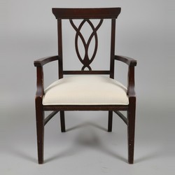 Casa Padrino Silla con Reposabrazos Caoba Marrón / Crema - Silla de Comedor con Brazos