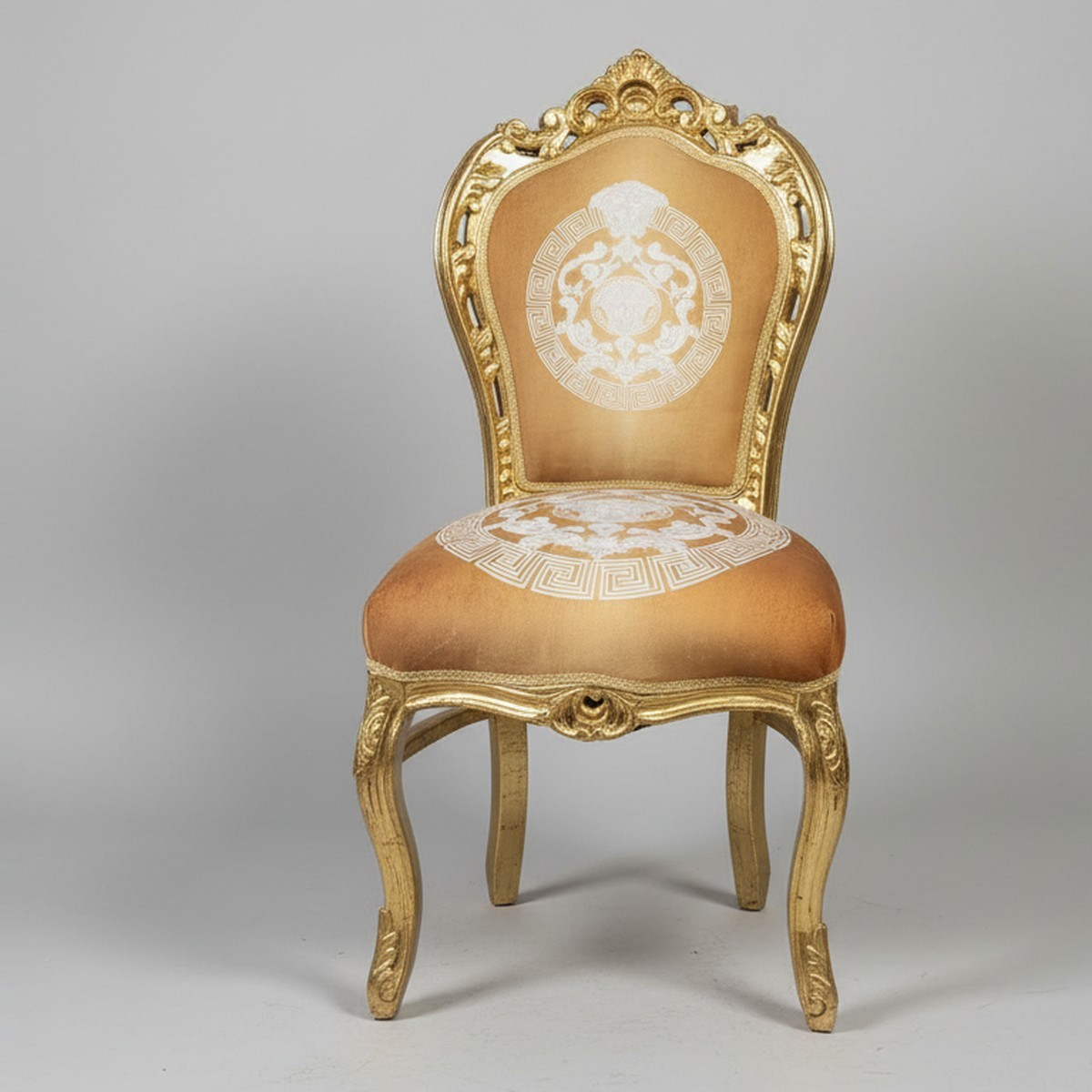 Casa Padrino Silla Barroca Oro / Naranja - Silla de Lujo con Motivo de Medallón Casa Padrino Silla Barroca Oro / Naranja - Silla de Lujo con Motivo de Medallón