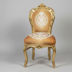 Casa Padrino Silla Barroca Oro / Naranja - Silla de Lujo con Motivo de Medallón Casa Padrino Silla Barroca Oro / Naranja - Silla de Lujo con Motivo de Medallón