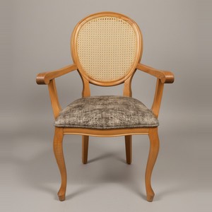 Casa Padrino Fauteuil Naturel / Gris - Chaise avec Dossier en Cannage Casa Padrino Fauteuil Naturel / Gris - Chaise avec Dossier en Cannage