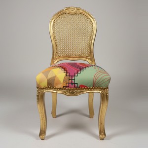 Casa Padrino Chaise Baroque Or / Multicolore - Chaise Dossier Cannage et Assise Patchwork Casa Padrino Chaise Baroque Or / Multicolore - Chaise Dossier Cannage et Assise Patchwork