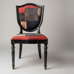 Casa Padrino Chaise Noir / Rouge / Bleu - Chaise Dossier Écusson en Patchwork Casa Padrino Chaise Noir / Rouge / Bleu - Chaise Dossier Écusson en Patchwork