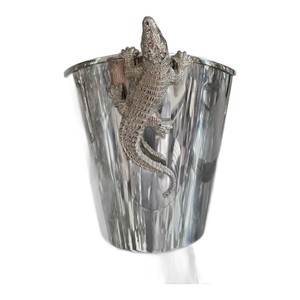 Casa Padrino Luxus Sektkühler Silber mit Krokodil - Runder Weinkühler Casa Padrino Luxus Sektkühler Silber mit Krokodil - Runder Weinkühler