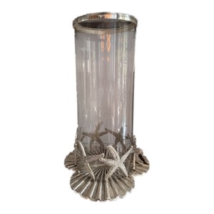 Casa Padrino Luxus Windlicht Glas mit Seestern Fuß Silber - Kerzenhalter im Maritim Stil Casa Padrino Luxus Windlicht Glas mit Seestern Fuß Silber - Kerzenhalter im Maritim Stil