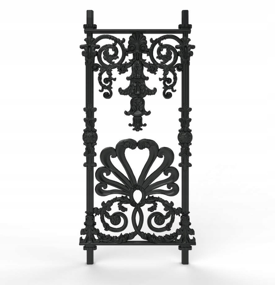 Casa Padrino balaustrada de hierro fundido negra 42 x Al. 93 cm - Suntuoso panel de barandilla de estilo barroco con ornamento de concha - Barandilla de balcón y escalera Casa Padrino balaustrada de hierro fundido negra 42 x Al. 93 cm - Suntuoso panel de barandilla de estilo barroco con ornamento de concha - Barandilla de balcón y escalera