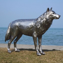 Casa Padrino escultura decorativa de lujo lobo plata 142 cm - Escultura de acero inoxidable de tamaño natural - Figura decorativa de jardín