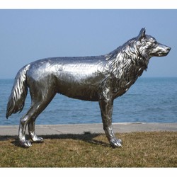 Casa Padrino escultura decorativa de lujo lobo plata 142 cm - Escultura de acero inoxidable de tamaño natural - Figura decorativa de jardín