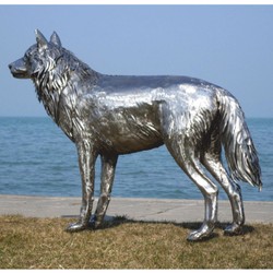 Casa Padrino escultura decorativa de lujo lobo plata 142 cm - Escultura de acero inoxidable de tamaño natural - Figura decorativa de jardín