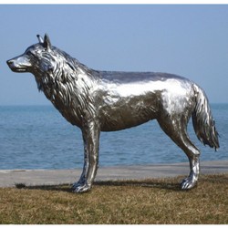 Casa Padrino escultura decorativa de lujo lobo plata 142 cm - Escultura de acero inoxidable de tamaño natural - Figura decorativa de jardín