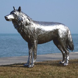 Casa Padrino escultura decorativa de lujo lobo plata 142 cm - Escultura de acero inoxidable de tamaño natural - Figura decorativa de jardín