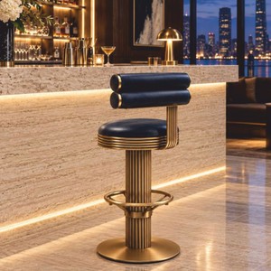 Casa Padrino sgabello da bar di lusso in similpelle blu scuro / ottone A. 96 cm - Mobili per bar - Mobili per hotel - Mobili di lusso