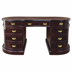 Casa Padrino bureau de luxe avec 9 tiroirs marron foncé / marron / or 180 cm - Bureau ovale en bois massif - Meubles de bureau de luxe