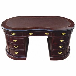 Casa Padrino bureau de luxe avec 9 tiroirs marron foncé / marron / or 180 cm - Bureau ovale en bois massif - Meubles de bureau de luxe