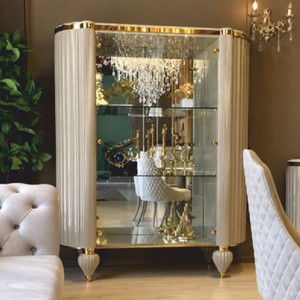Luxus Art Deco Vitrine Vitrinenschrank Grau Gold