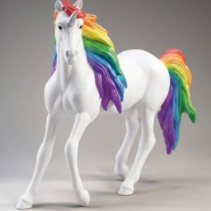 XXL Garten Deko Skulptur Figur Einhorn Pferd Weiß Bunt Silber