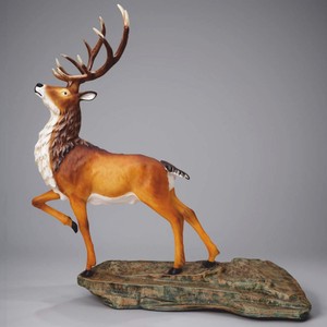 Lebensgroße XXL Garten Deko Skulptur Figur Hirsch auf Felsen