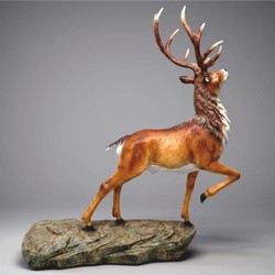 Lebensgroße XXL Garten Deko Skulptur Figur Hirsch auf Felsen