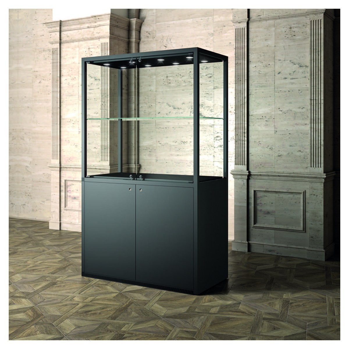 Casa Padrino Luxus Museumsvitrine 120 x 60 cm H. 200 cm mit LED - Ladeneinrichtung - Boutique Möbel - Made in Italy