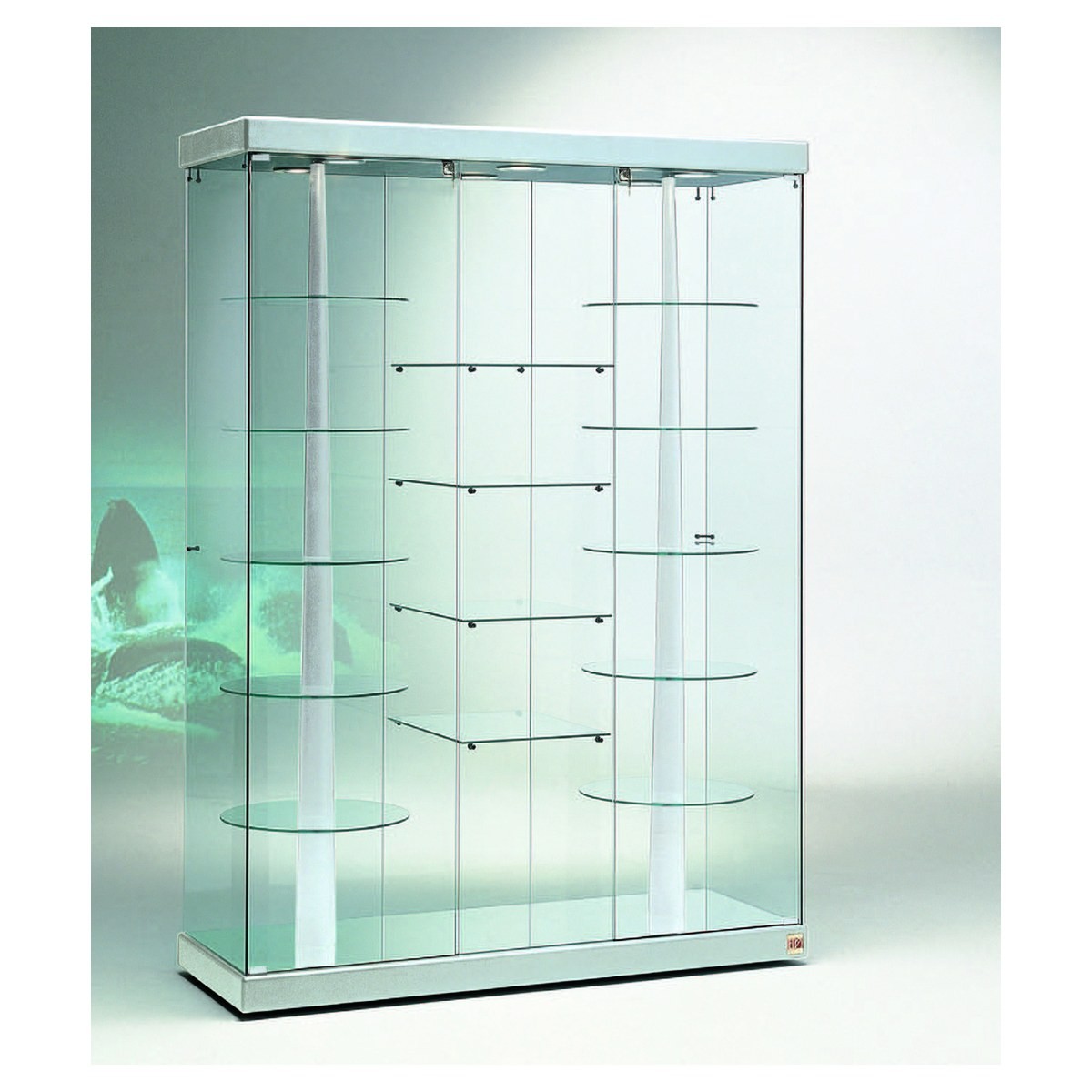 Casa Padrino Luxus Dreh-Ladenvitrine 143 x 53 cm H. 200 cm mit 6 LED-Spots mit Drehböden - Ladeneinrichtung - Boutique Möbel - Made in Italy