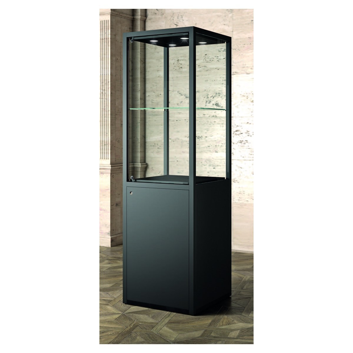 Casa Padrino Luxus Museumsvitrine 60 x 60 cm H. 200 cm mit LED - Ladeneinrichtung - Boutique Möbel - Made in Italy