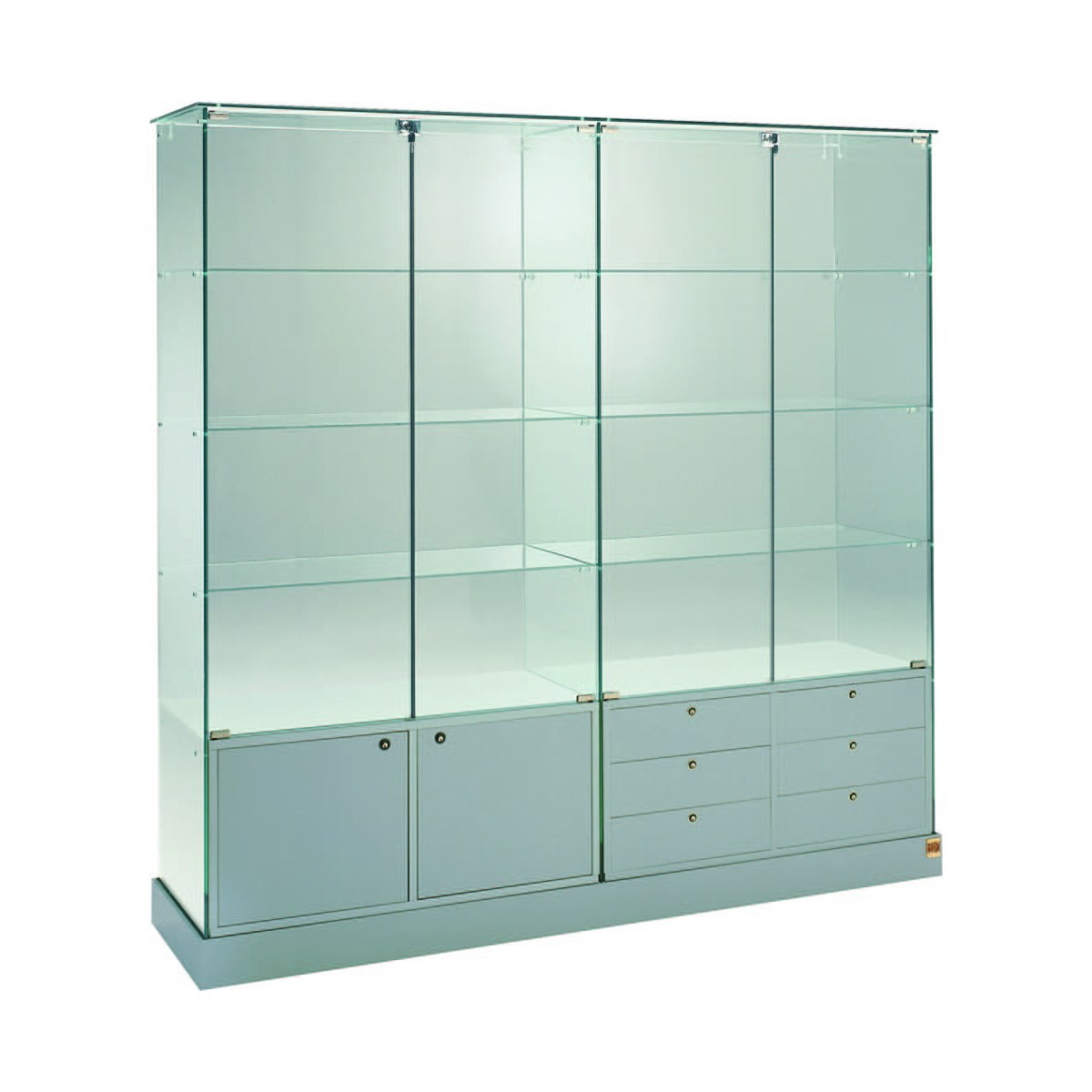 Casa Padrino Luxus Ladenvitrine 142 x 46 cm H. 180 cm mit Glasplatte mit Unterschränken und Schubladen - Ladeneinrichtung - Boutique Möbel - Made in Italy