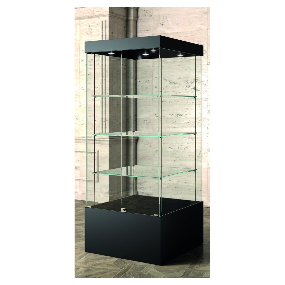 Casa Padrino Luxus Museumsvitrine 80 x 80 cm H. 200 cm mit 5 LED-Spots - Ladeneinrichtung - Boutique Möbel - Made in Italy