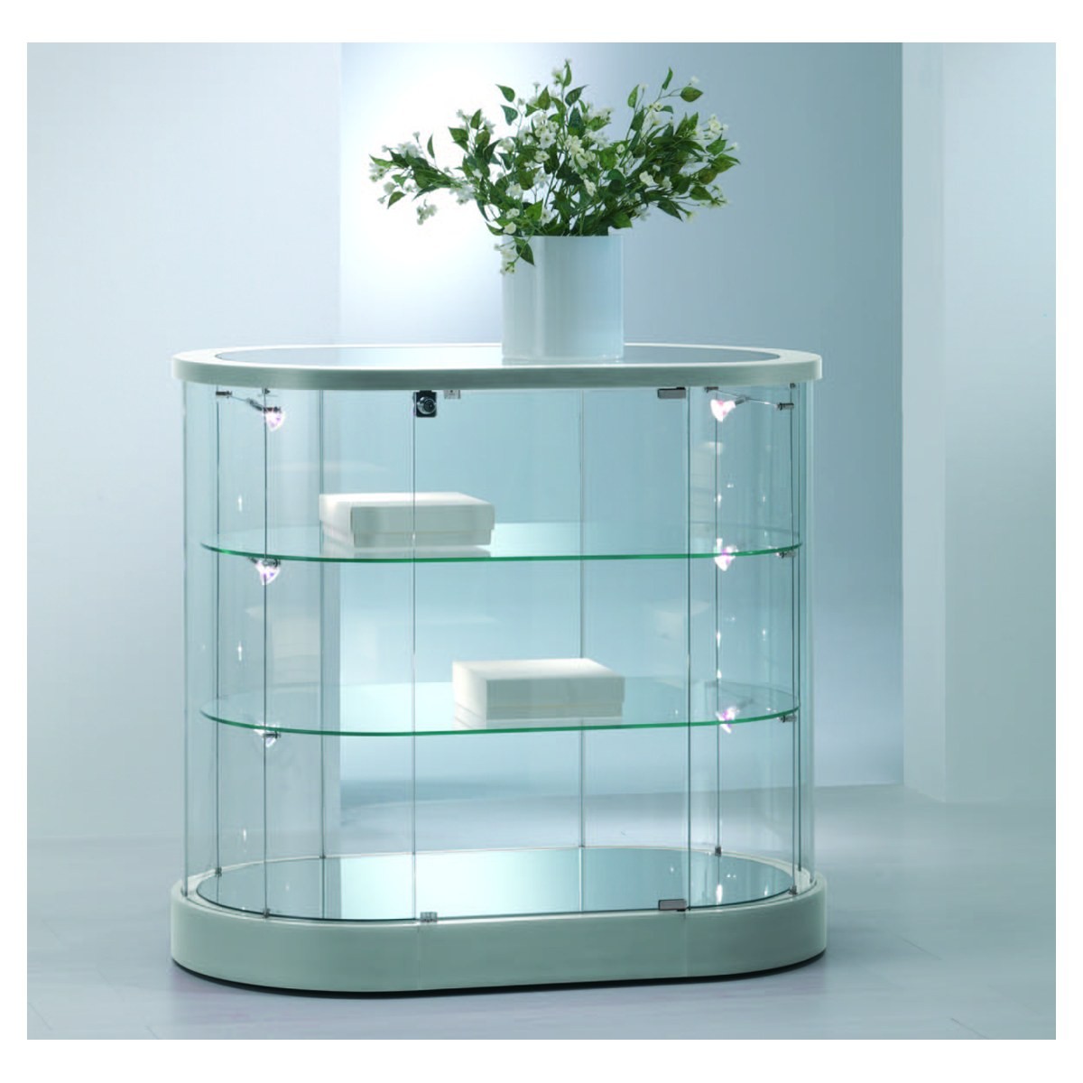 Casa Padrino Luxus Oval-Theken-Vitrine 96 x 56 cm H. 87 cm mit LED - Ladeneinrichtung - Boutique Möbel - Made in Italy