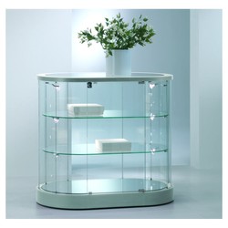 Casa Padrino Luxus Oval-Theken-Vitrine 96 x 56 cm H. 87 cm mit LED - Ladeneinrichtung - Boutique Möbel - Made in Italy