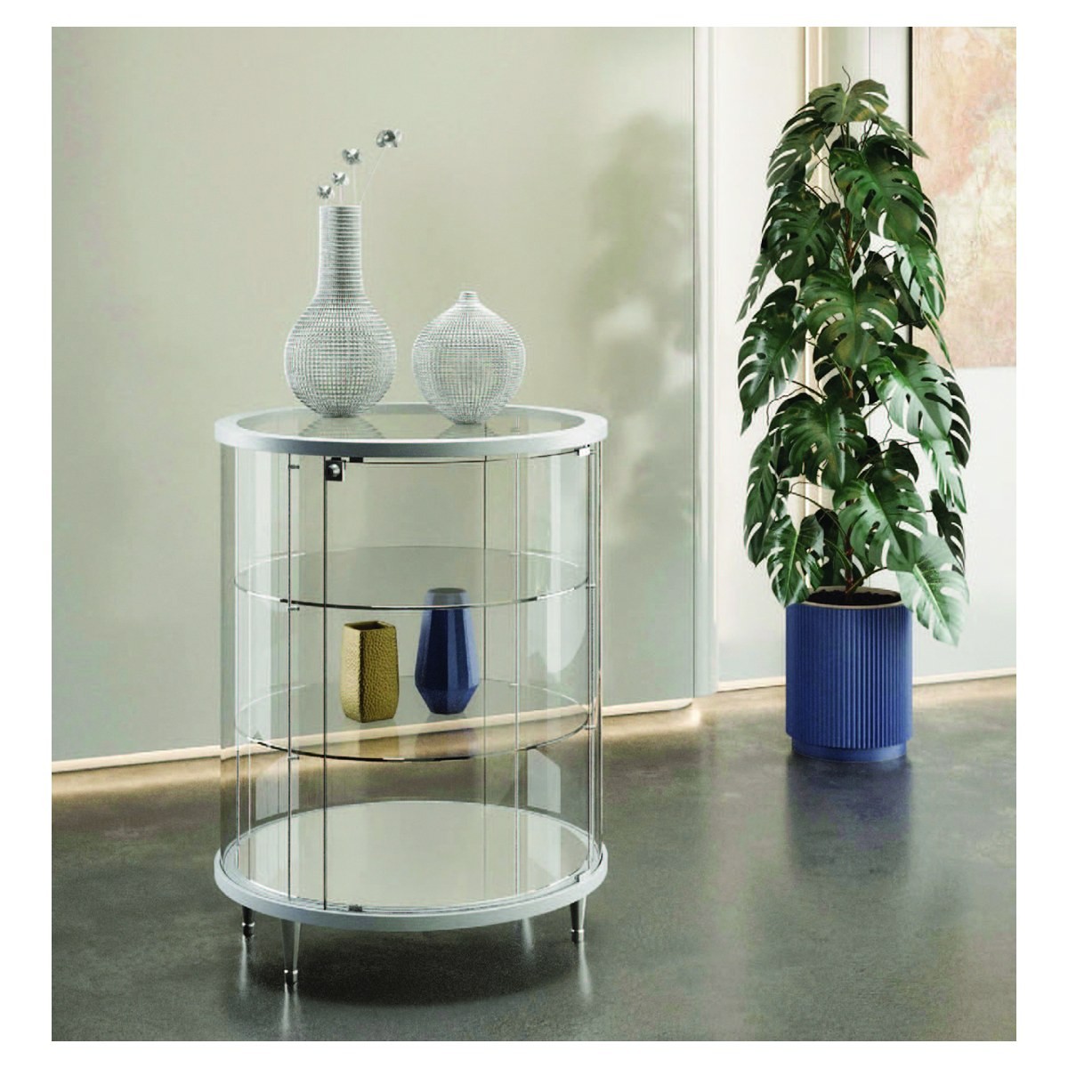 Casa Padrino Luxus Rund-Theken-Vitrine Ø 72 cm H. 93 cm - Ladeneinrichtung - Boutique Möbel - Made in Italy