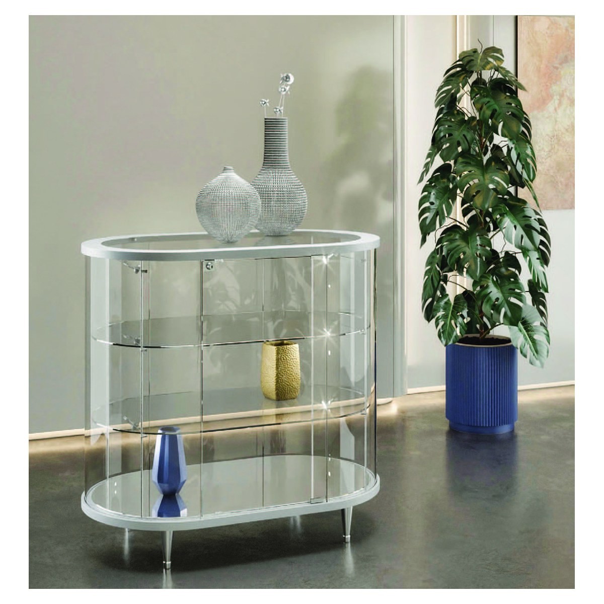 Casa Padrino Luxus Oval-Theken-Vitrine 96 x 56 cm H. 93 cm - Ladeneinrichtung - Boutique Möbel - Made in Italy