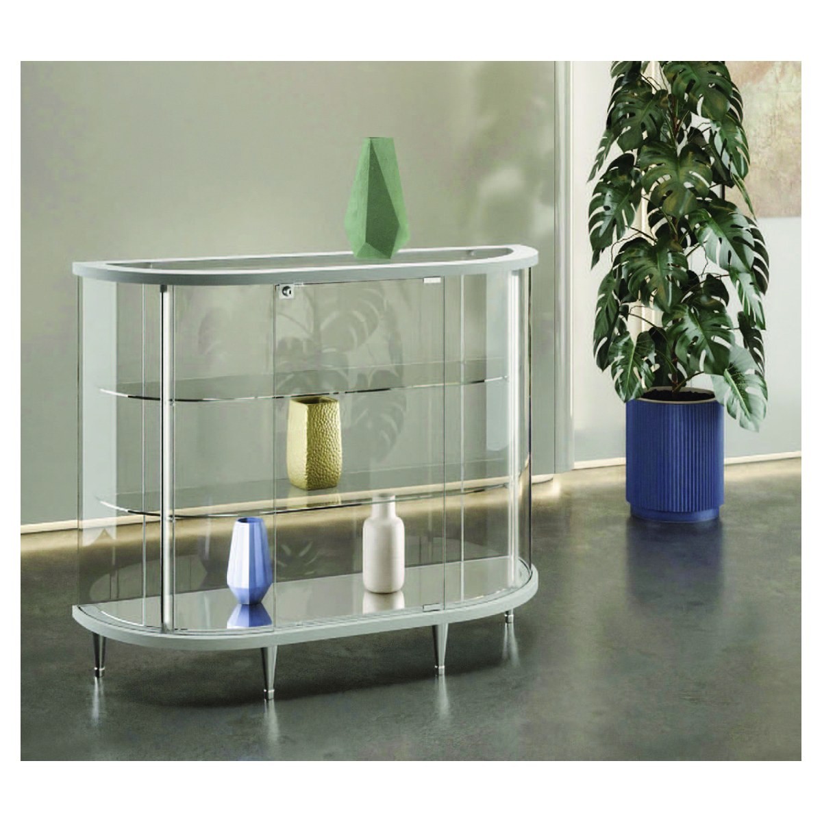 Casa Padrino Luxus Halboval-Theken-Vitrine 112 x 38 cm H. 93 cm - Ladeneinrichtung - Boutique Möbel - Made in Italy