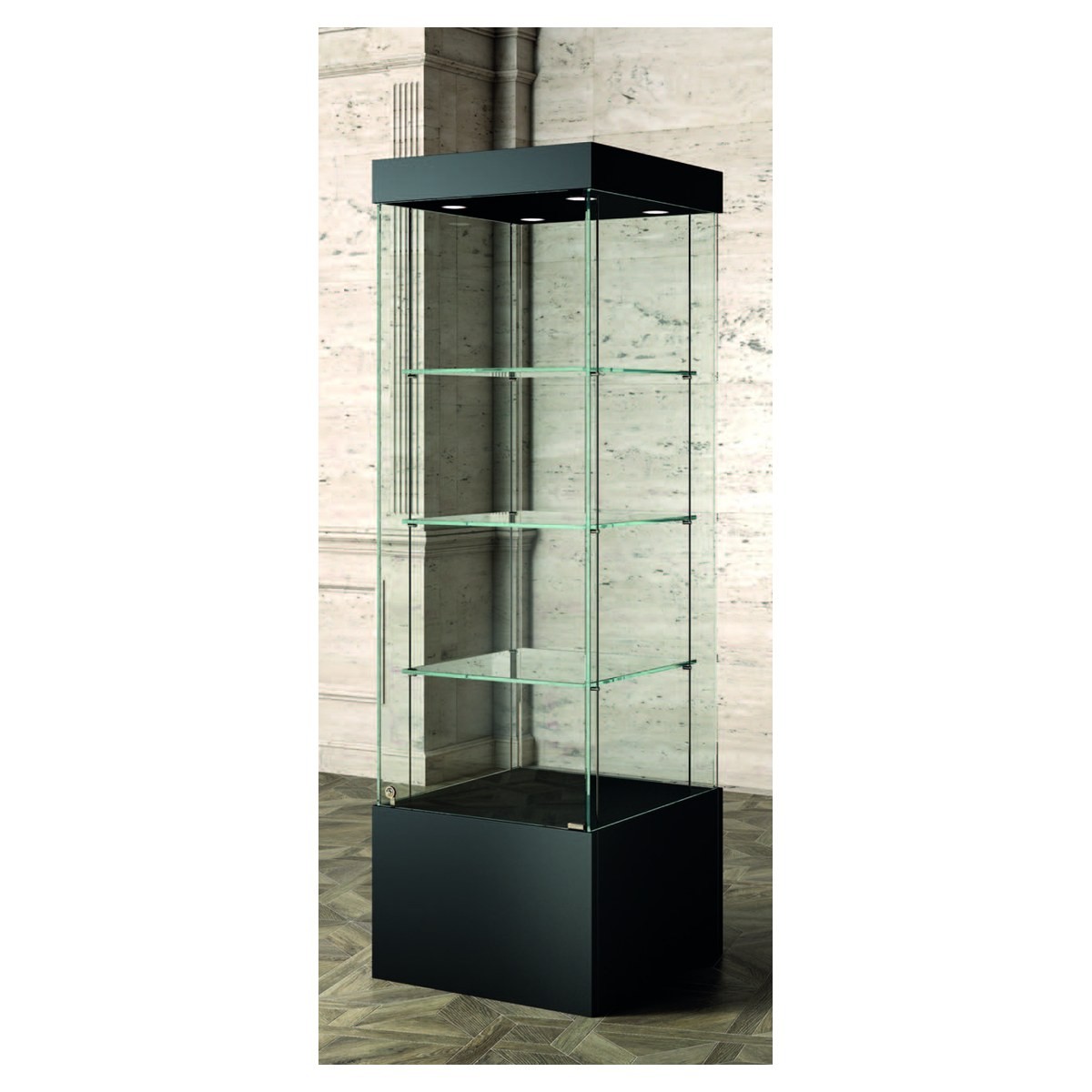 Casa Padrino Luxus Museumsvitrine 60 x 60 cm H. 200 cm mit 5 LED-Spots - Ladeneinrichtung - Boutique Möbel - Made in Italy