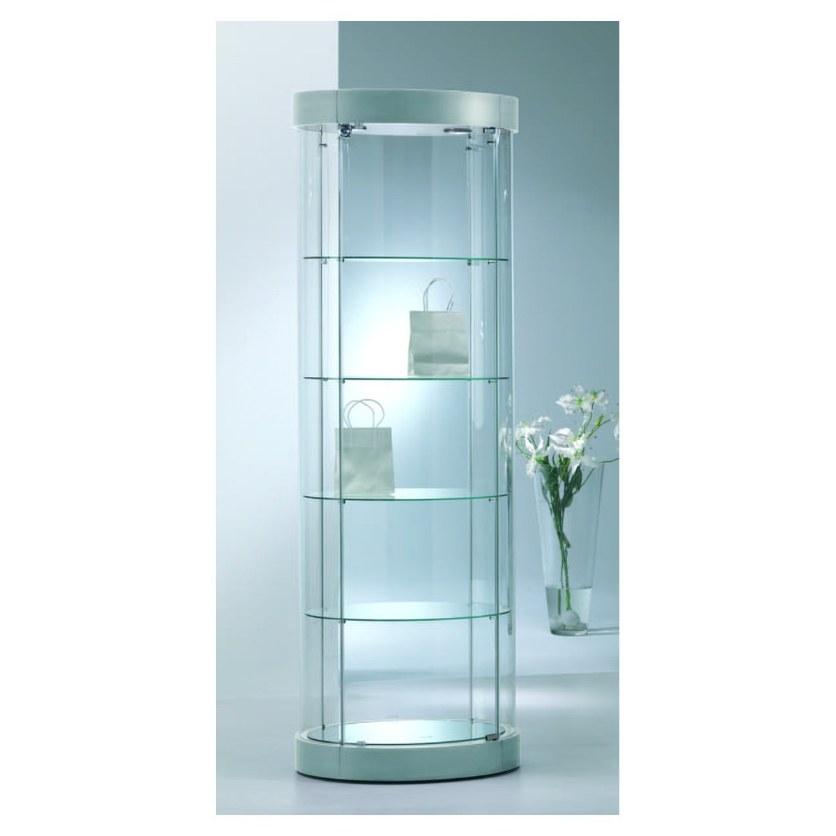 Casa Padrino Luxus Klein-Oval-Ladenvitrine 65 x 44 cm H. 190 cm mit 2 LED-Spots - Ladeneinrichtung - Boutique Möbel - Made in Italy