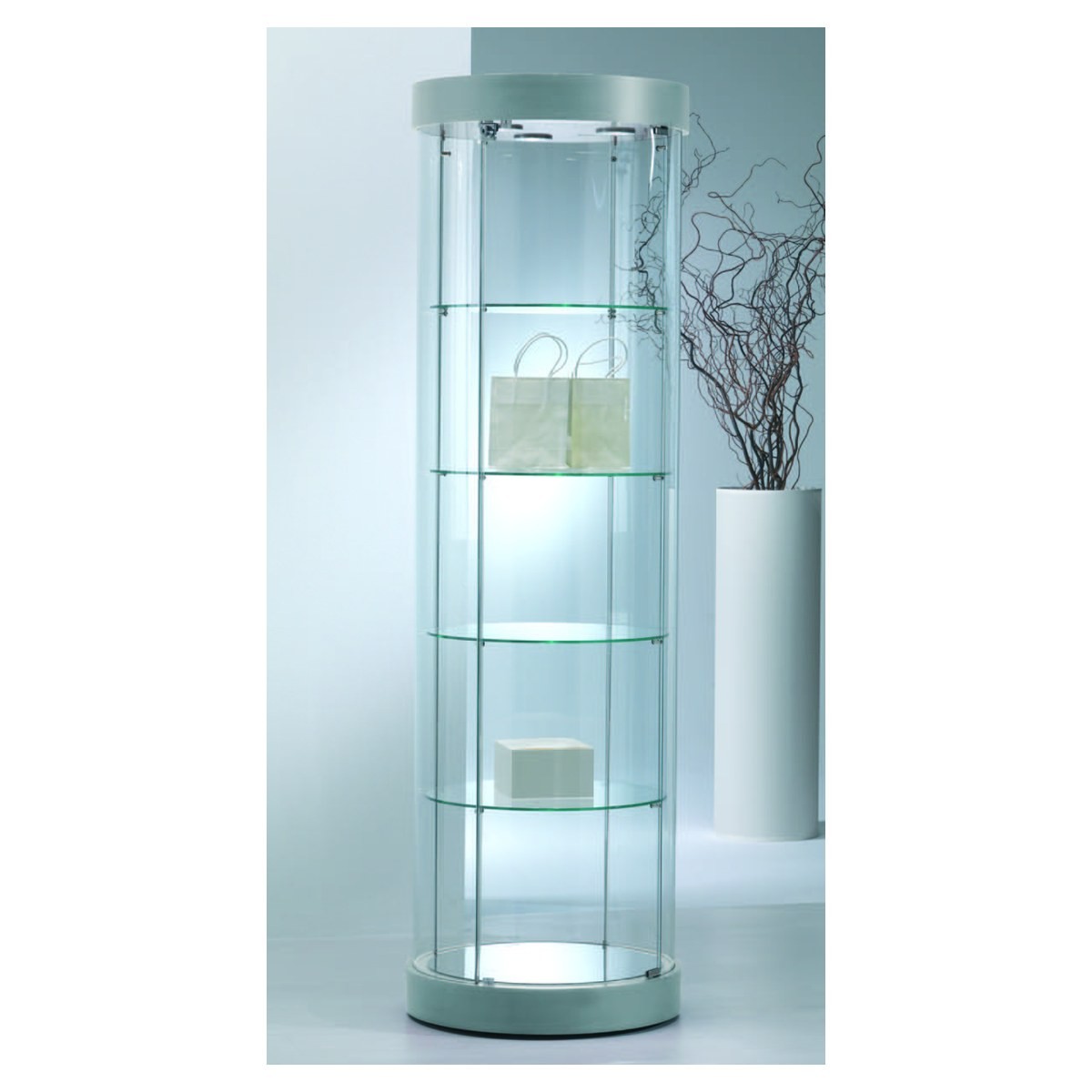 Casa Padrino Luxus Rund-Ladenvitrine Ø 57 cm H. 190 cm mit LED - Ladeneinrichtung - Boutique Möbel - Made in Italy