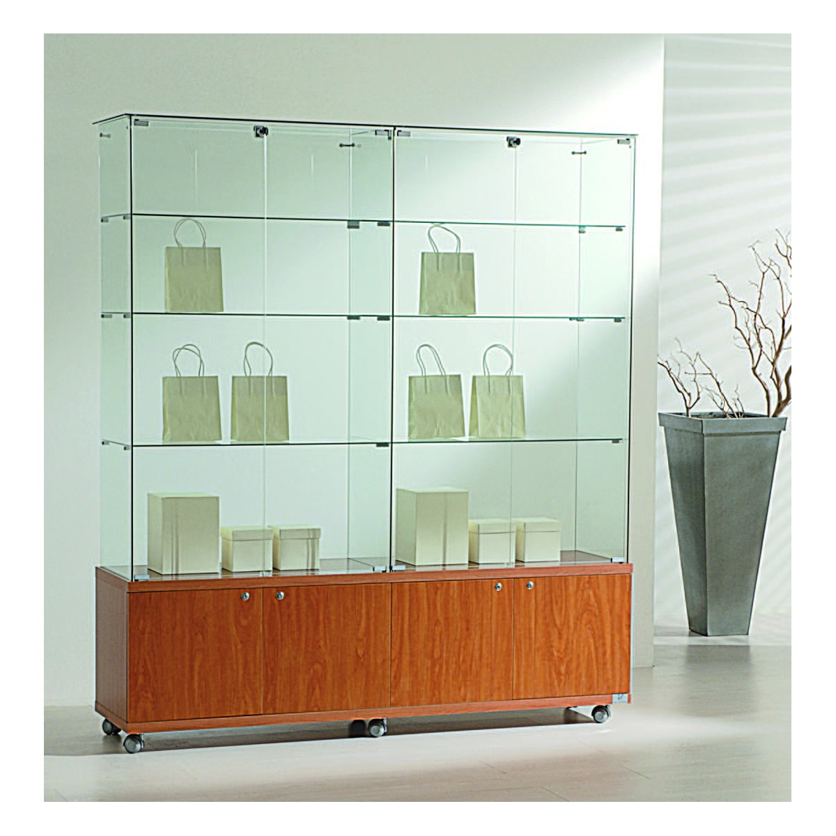 Casa Padrino Luxus Ladenvitrine 157 x 40 cm H. 180 cm mit Unterschrank mit Glasplatte - Ladeneinrichtung - Boutique Möbel - Made in Italy