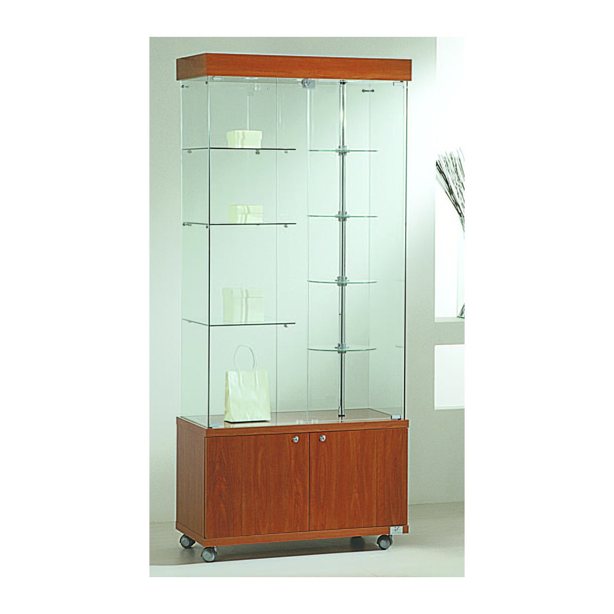 Casa Padrino Luxus Dreh-Ladenvitrine 77 x 40 cm H. 187 cm mit LED mit Unterschrank mit Drehböden - Ladeneinrichtung - Boutique Möbel - Made in Italy