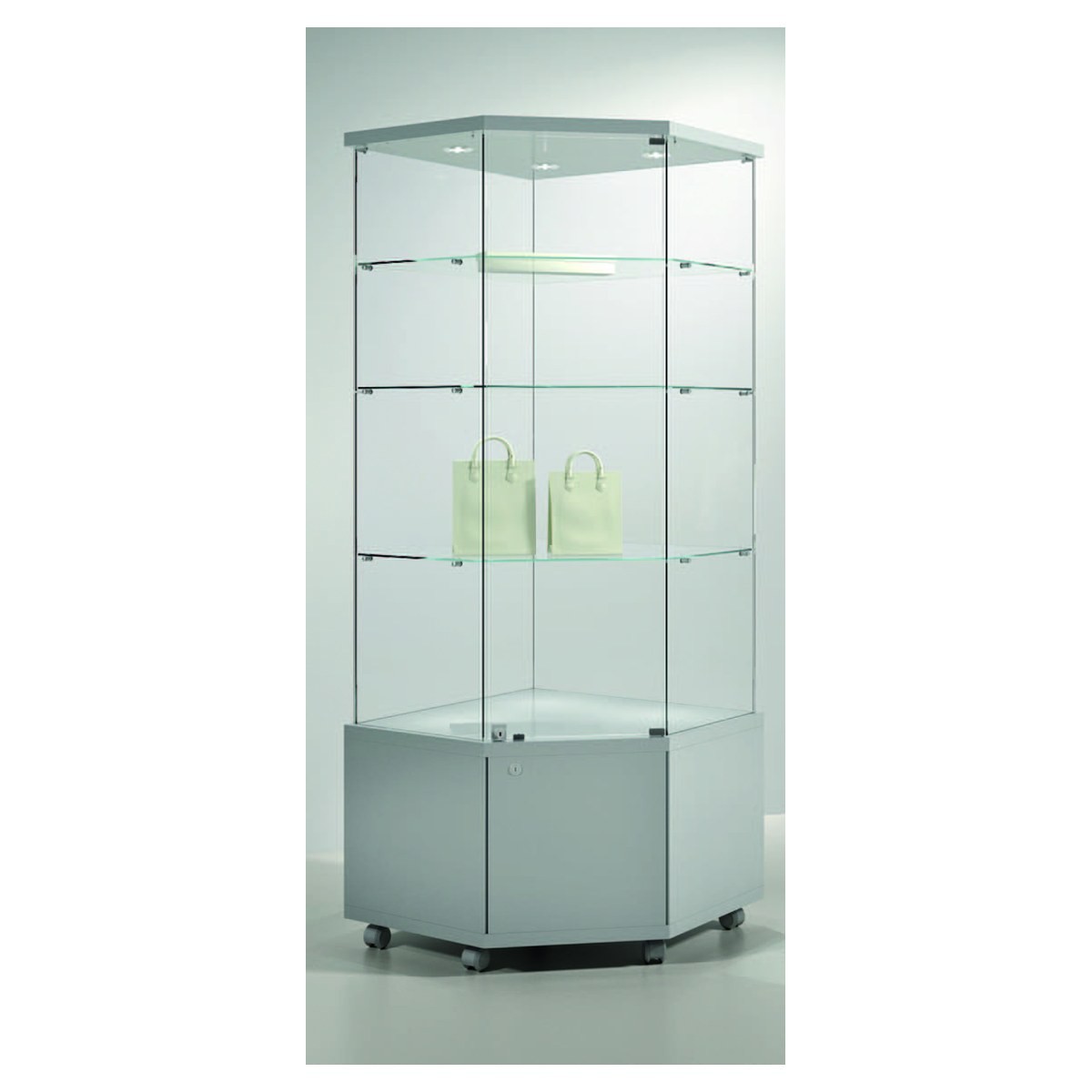 Casa Padrino Luxus Ladenvitrine 68 x 68 cm H. 181 cm mit 3 LED-Spots - Ladeneinrichtung - Boutique Möbel - Made in Italy
