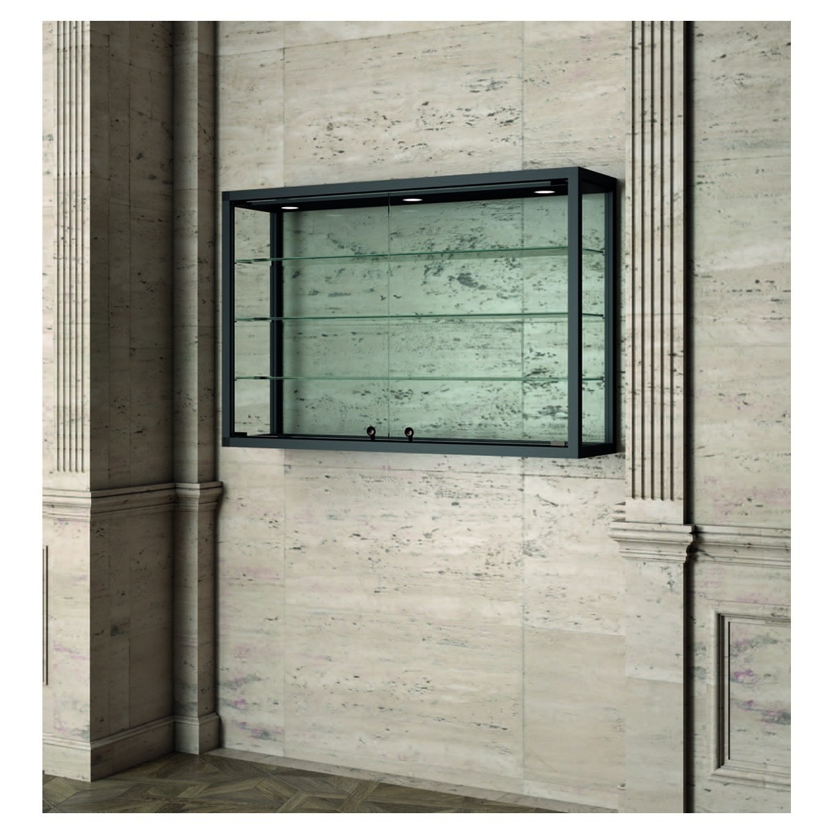 Casa Padrino Luxus Museumsvitrine 95 x 25 cm H. 80 cm mit 3 Glasböden - Ladeneinrichtung - Boutique Möbel - Made in Italy