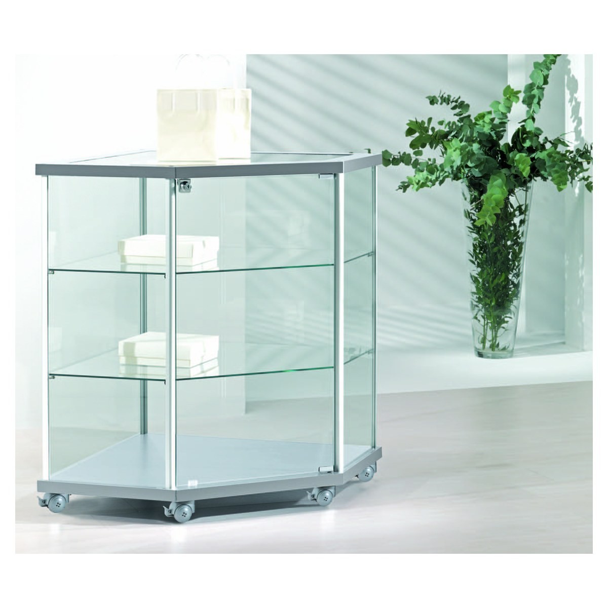 Casa Padrino Luxus Eck-Ladenvitrine 73 x 73 cm H. 92 cm - Ladeneinrichtung - Boutique Möbel - Made in Italy