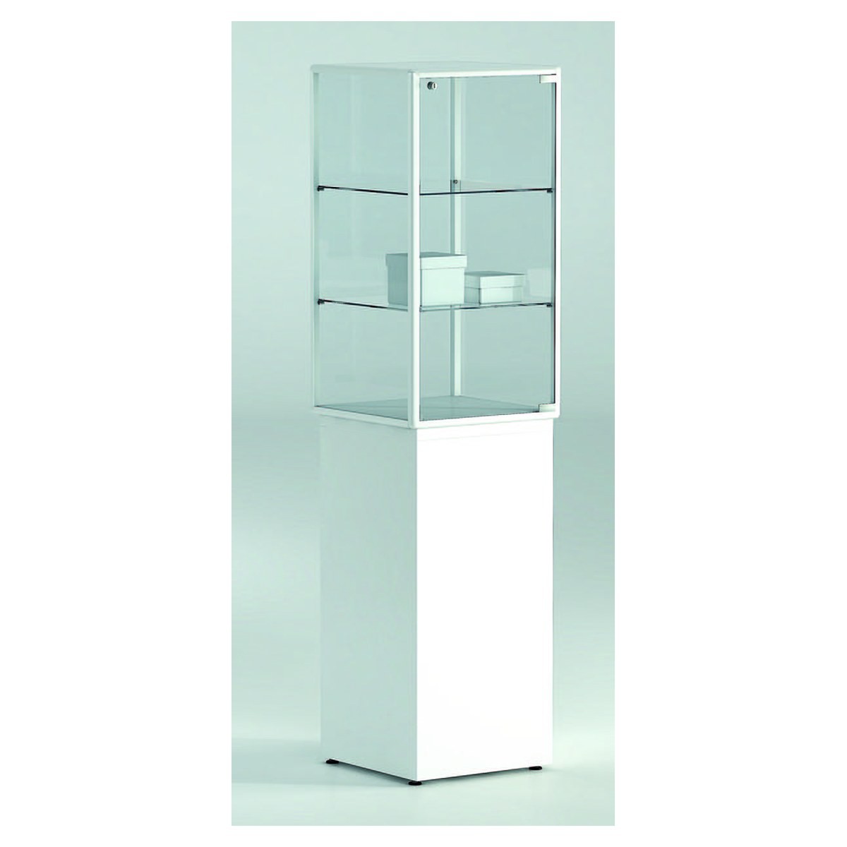 Casa Padrino Luxus Präsentationsvitrine 43 x 43 cm H. 177 cm mit Holzsockel - Ladeneinrichtung - Boutique Möbel - Made in Italy