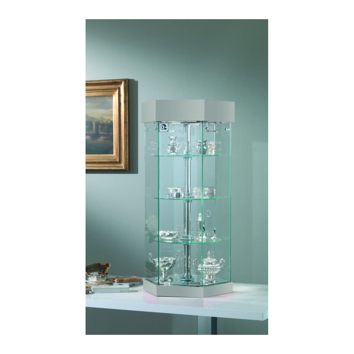 Casa Padrino Luxus Dreh-Ladentheke Ø 36 cm H. 74 cm mit LED mit Drehböden - Ladeneinrichtung - Boutique Möbel - Made in Italy