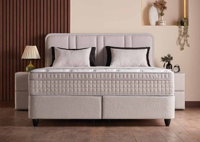 Casa Padrino Luxury Box Spring Bed with Framed Headboard Cream 160 x 200 cm - Luxury Bedroom Furniture