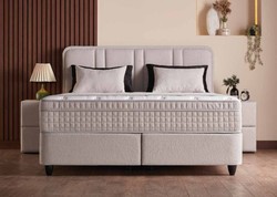 Casa Padrino Luxus Boxspringbett mit gerahmtem Kopfteil Creme 90 x 200 cm