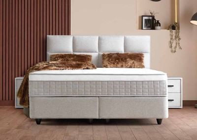 Casa Padrino Luxury Box Spring Bed with Panelled Headboard Cream 140 x 200 cm - Luxury Bedroom Furniture
