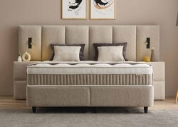 Casa Padrino Lit Boxspring de Luxe avec Haute Tête de Lit Murale et Liseuses Taupe 180 x 200 cm - Meubles de Chambre de Luxe Casa Padrino Lit Boxspring de Luxe avec Haute Tête de Lit Murale et Liseuses Taupe 180 x 200 cm - Meubles de Chambre de Luxe