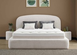 Casa Padrino Luxus Boxspringbett mit gewölbtem Kopfteil Creme 140 x 200 cm